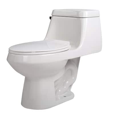 Zeus 1-Piece 1.28 GPF Single Flush Elongated Toilet in White