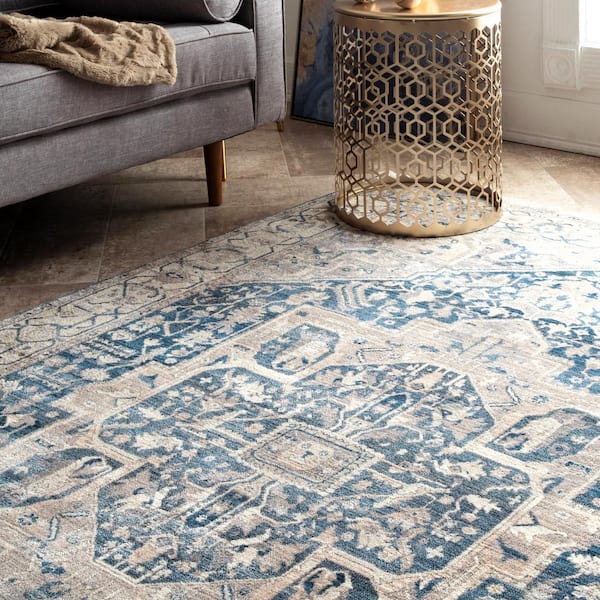 Homesahel Blue And Ivory Medallion 2'' X 3'' Scatter Rug - Modern Carpet  For Entrance, Living Room