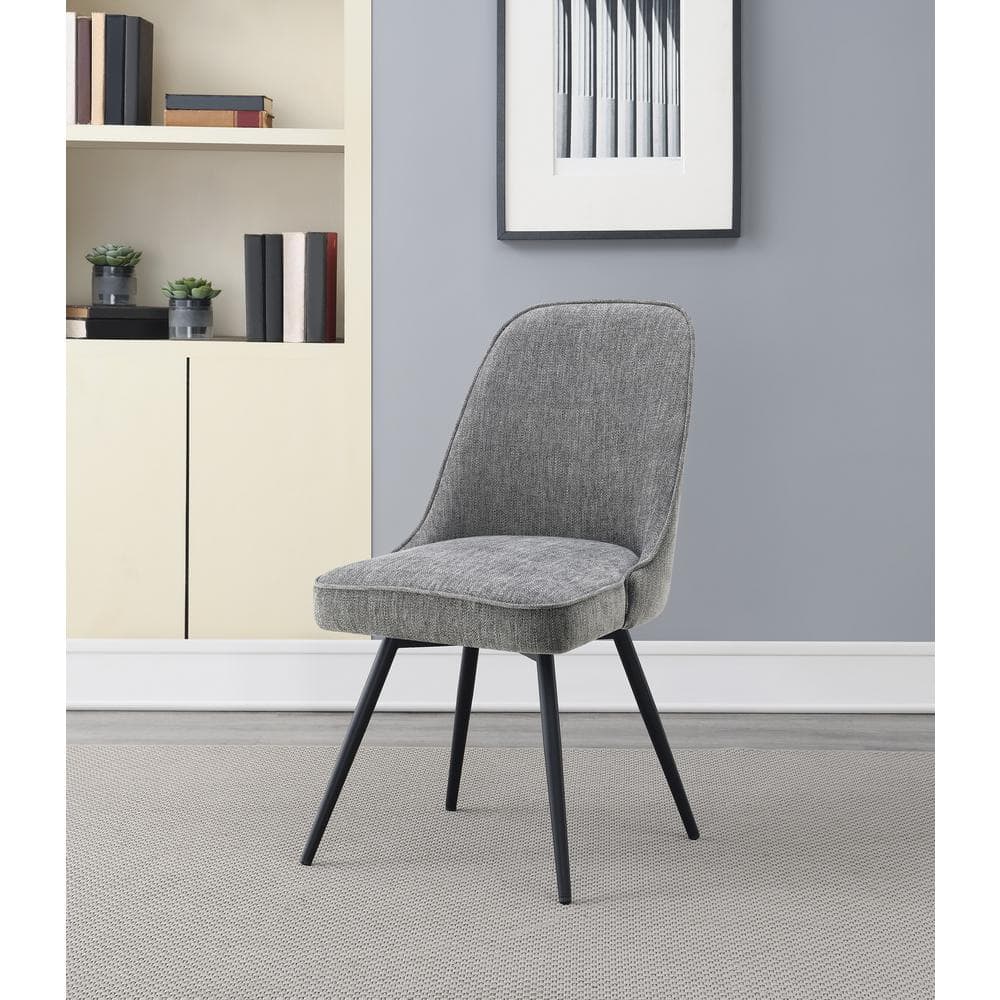 Charcoal Herringbone Fabric Swivel Chair with Metal Legs