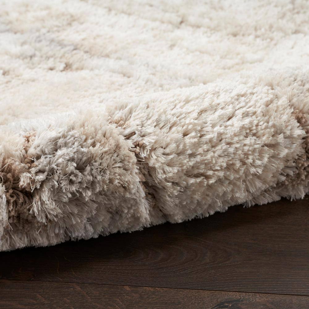 Ivory Beige Abstract Shag 5' x 7' Synthetic Area Rug