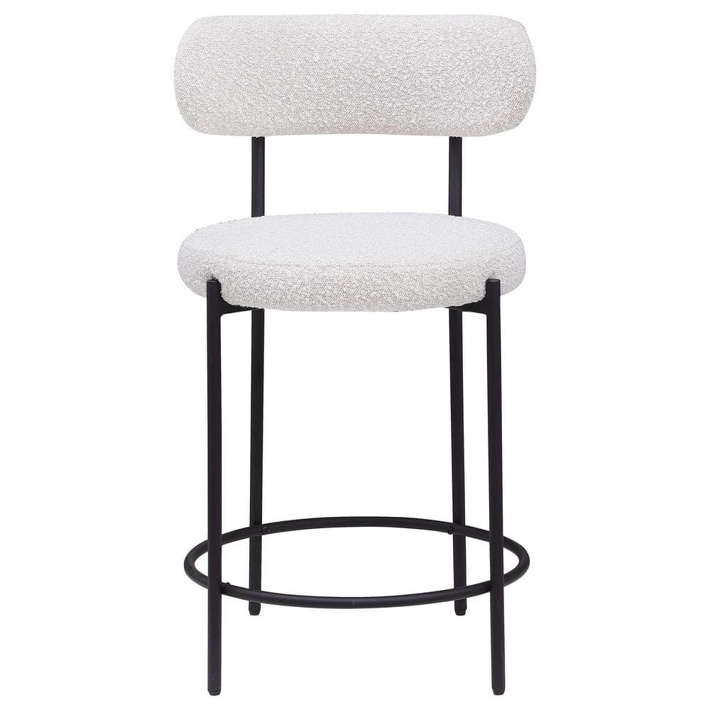 Viola Cream Boucle Upholstered Counter Stools with Black Metal Frame