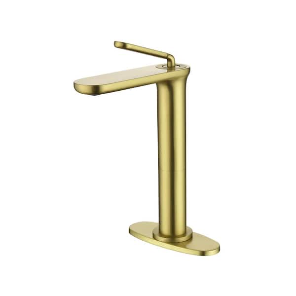 Single Handle Vessel Sink Faucet 3.43 GPM, 1-Hole Brass Bathroom Sink Faucet with Pressure Balance in Brushed Gold