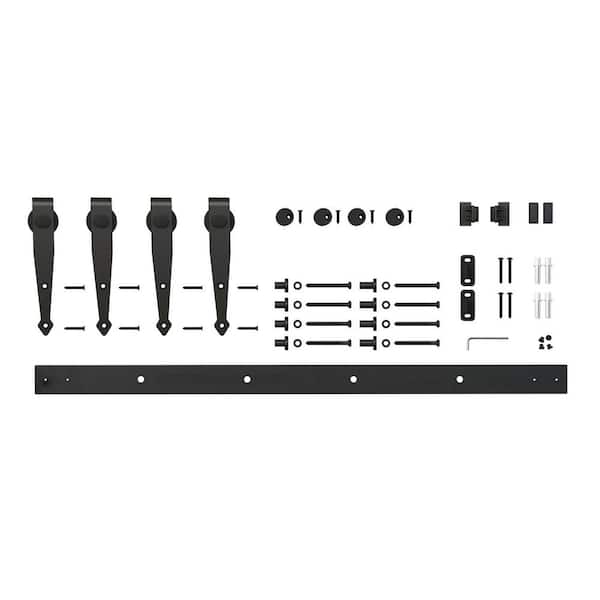 5 ft. Black Steel Solid Arrow Style Mini Sliding Rolling Barn Door Hardware Kit for Double Furniture Wood Doors