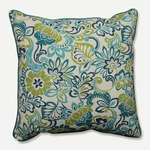 Floral Blue Square Outdoor Square Throw Pillow