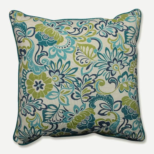 Pillow Perfect Floral Blue Square Outdoor Square Throw Pillow