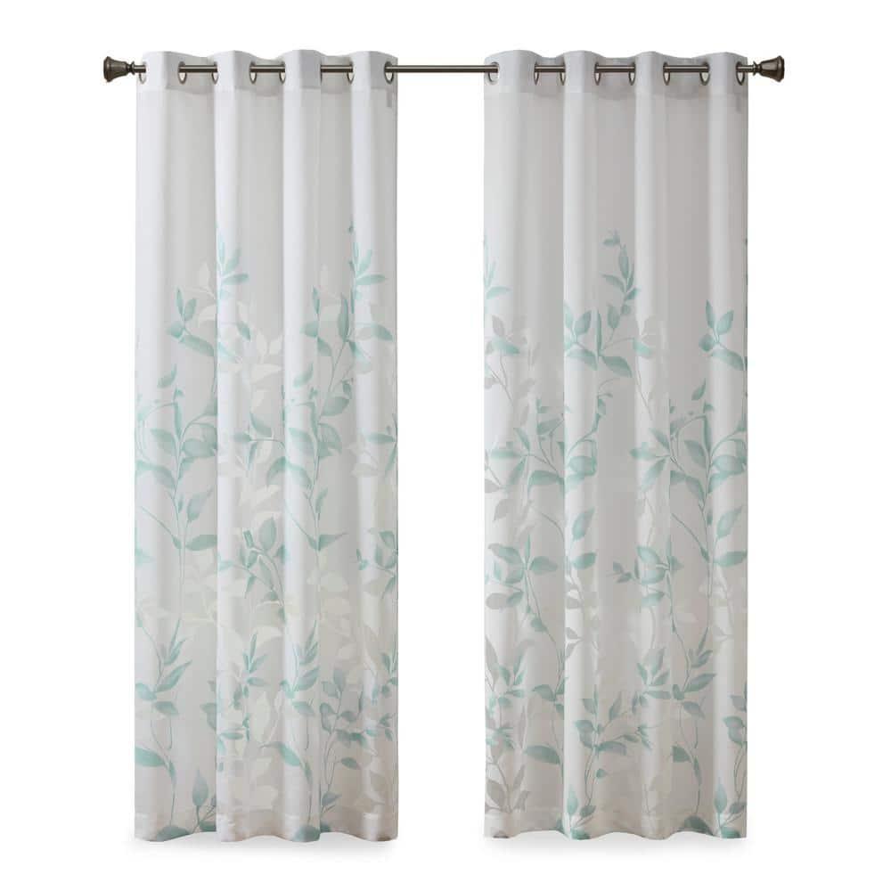 Madison Park Vera Aqua Rayon/Polyester 50 in. W x 95 in. L Burnout Printed Semi- Sheer Curtain (Single Panel)