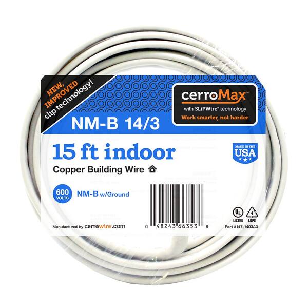 Photo 1 of 15 ft. 14/3 White Solid CerroMax SLiPWire Copper NM-B Wire