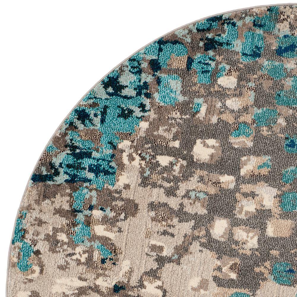 Boho-Chic Grey and Light Blue Round Synthetic Area Rug, 3' x 3'