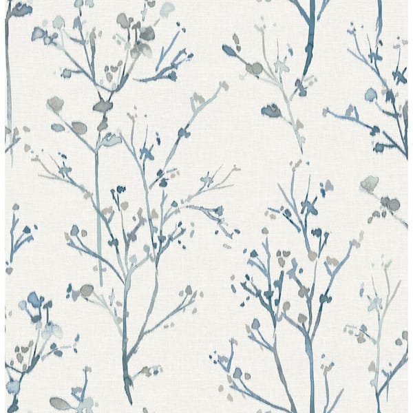 Silverling Blue Budding Branches Wallpaper Sample