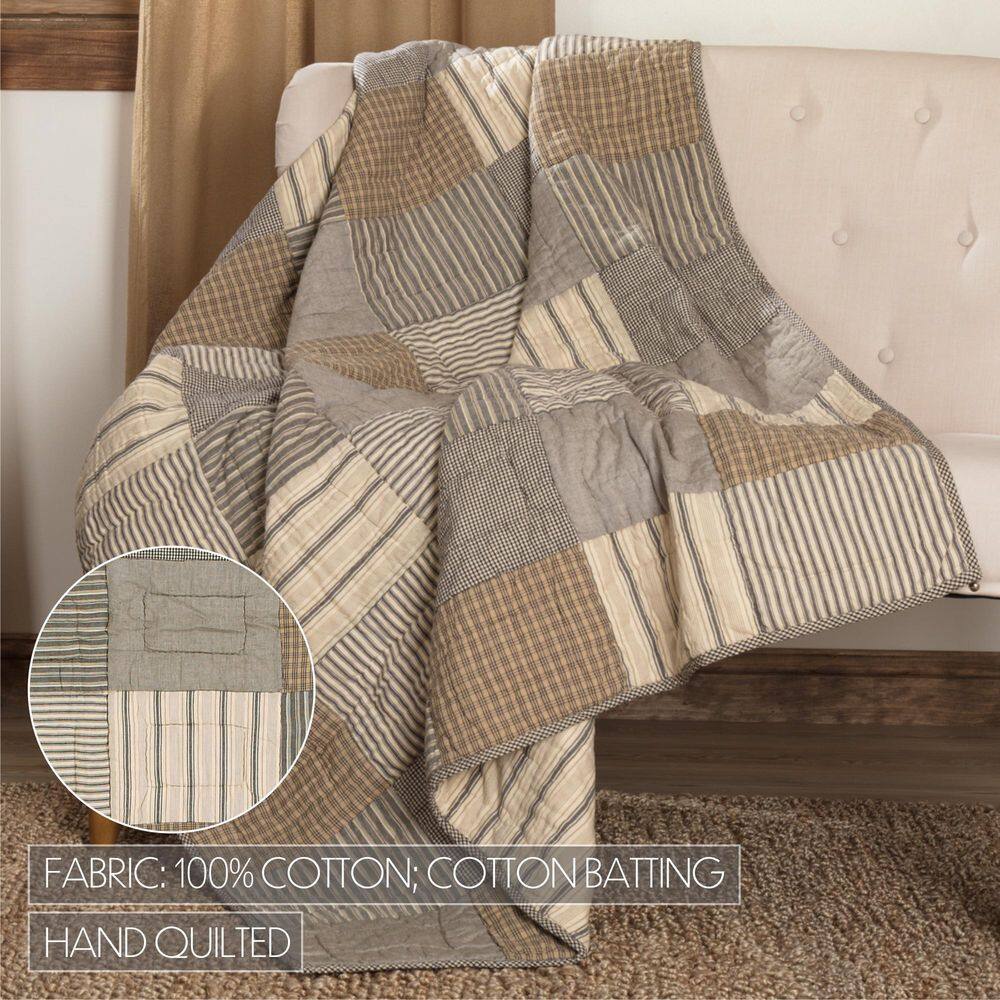 Sawyer Mill Charcoal Gray and Khaki Cotton Patchwork Throw Blanket