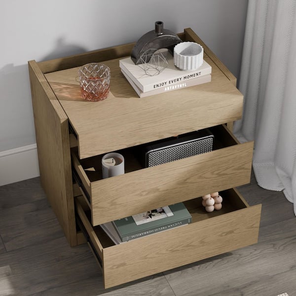 Homsee Yellow River Elm Finish 2-Drawers 25.9 in. Width Secure Wooden Nightstand with Hidden Gun Drawer and NFC Lock