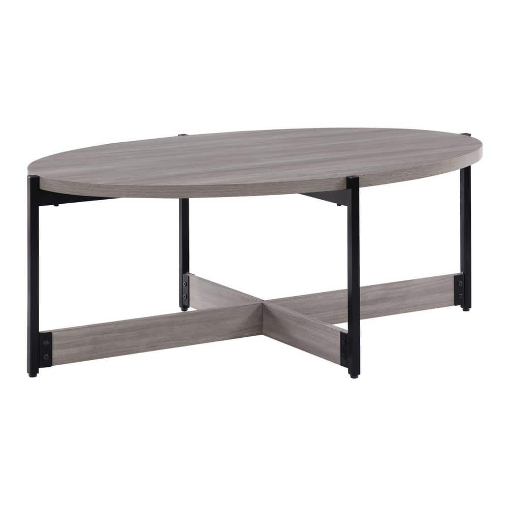 Gray Woodgrain and Black Metal 3-Piece Occasional Table Set