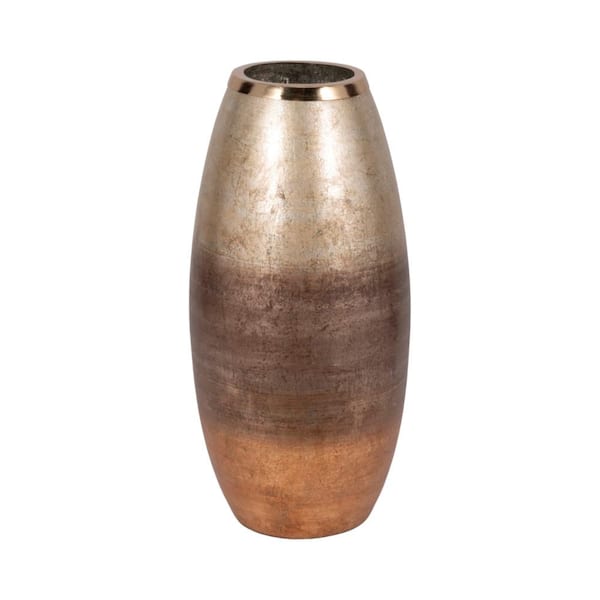 Liv & Skye 17 in. Gold Glass Curved in Ombre Finish Decorative Vase