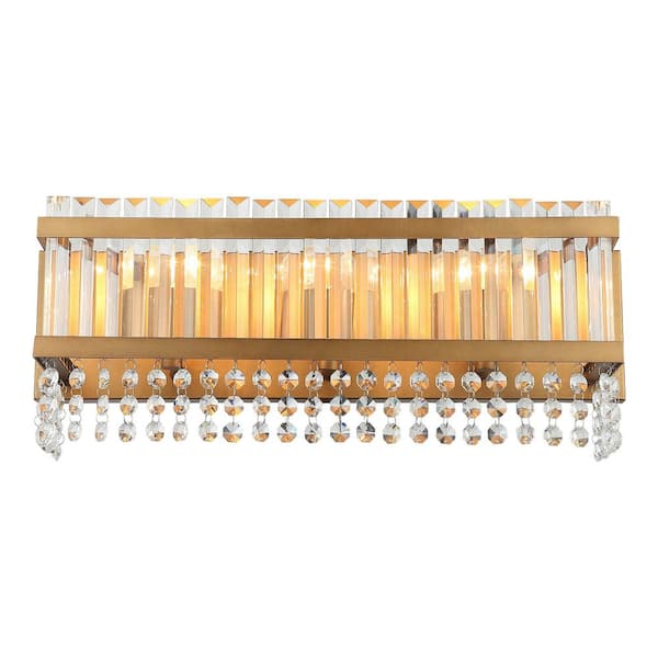 IHOMEadore 22.83 in. 3-Light Gold Vanity Light with Crystal Shade
