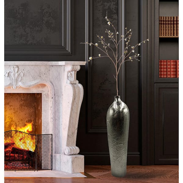 castellousa 20 in. x 6 in. Aluminum Metal Contemporary Silver Flower Vase Long Bottle Shape