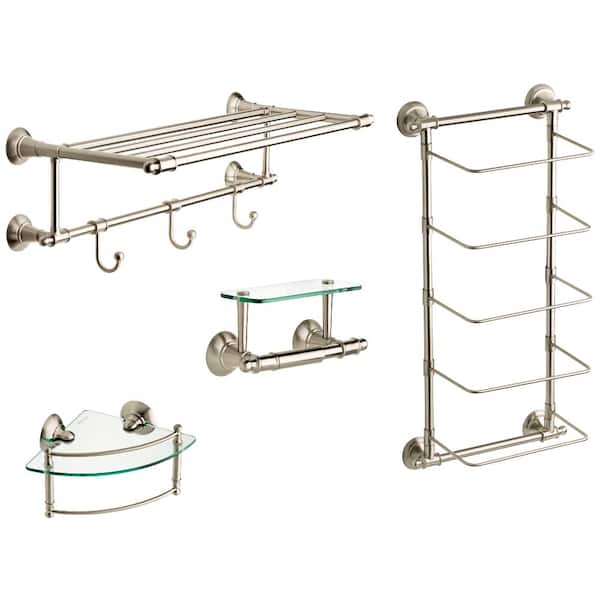 Delta Hospitality Extensions 24 in. Train Rack Shelf with 3 Hooks Bath  Hardware Accessory in Brushed Nickel HEXTN32-BN - The Home Depot