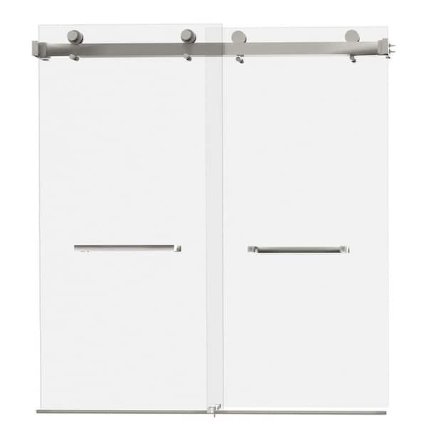 66 in. -72 in. W x 76 in. H Double Sliding Frameless Shower Door with 5/16 in. (8 mm) Tempered Clear Glass