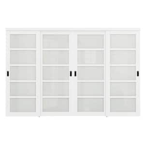 120 in.x 80 in. 5-Lite Tempered Frosted Glass Primed White MDF Interior Closet Sliding Door w/Black Handles and Hardware