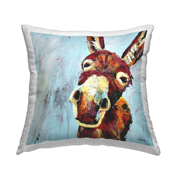 Stupell Industries Bold Country Donkey Animal Blue Square Outdoor Throw Pillow