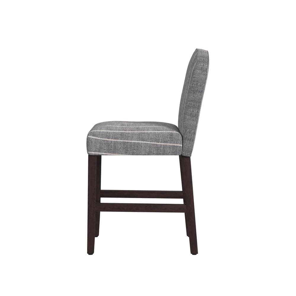 Midnight Stripe Upholstered Counter Stool with Dark Walnut Wood Legs