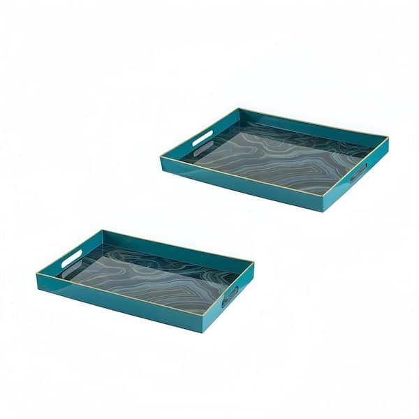 Blue Racking Tray Dracelo Blue Rectangular Tray Blue Marble Pattern, 2-Pack JY20585 - The ...