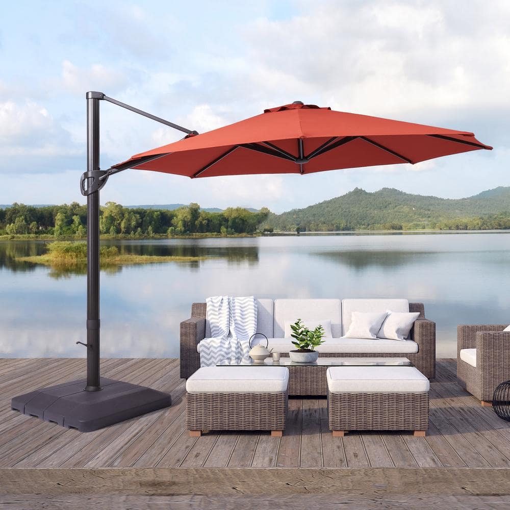 AUTMOON 11 ft. Patio Cantilever Umbrella with Weight Base for Deck ...