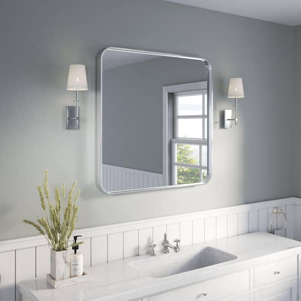 36 in. W x 36 in. H Rectangular Aluminum Framed Wall Bathroom Vanity Wall Mount Mirror in Silver