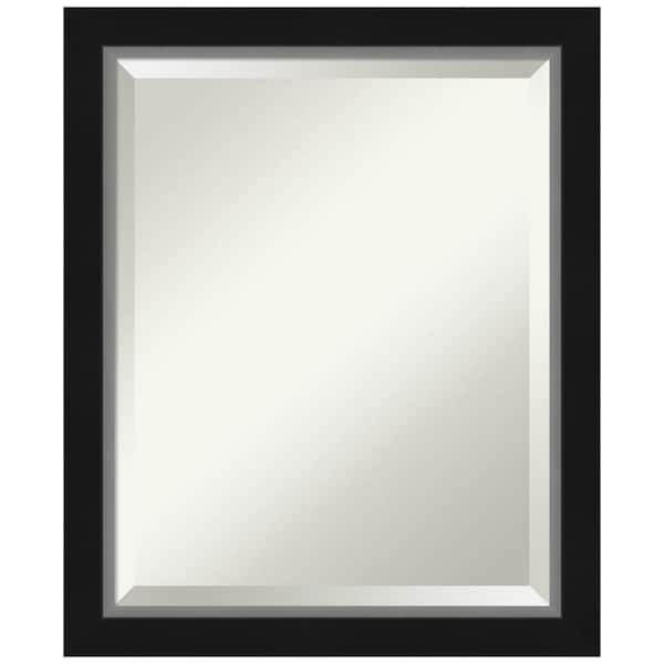 Amanti Art Medium Rectangle Satin BlackSilver Metallic Beveled Glass Modern Mirror (23 in. H x 19 in. W)