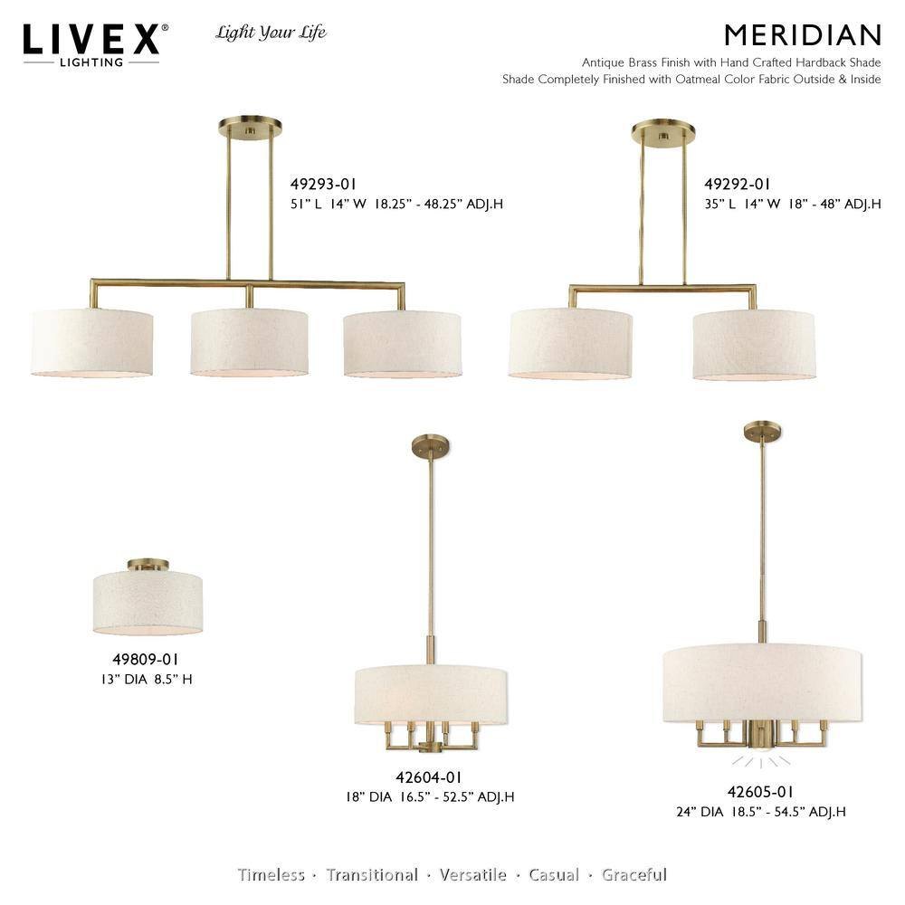 Antique Brass 6-Light Pendant Chandelier with Oatmeal Shade