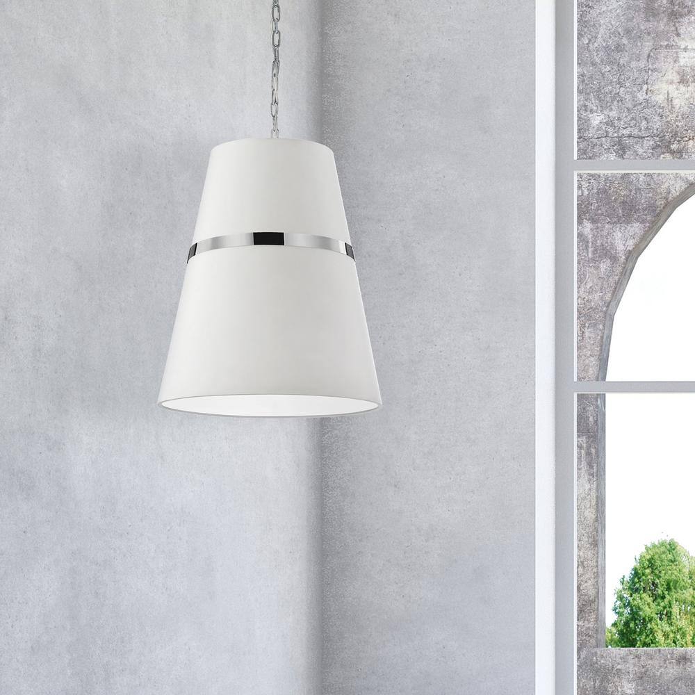 Modern Black and White Drum Pendant Light with Chrome Finish