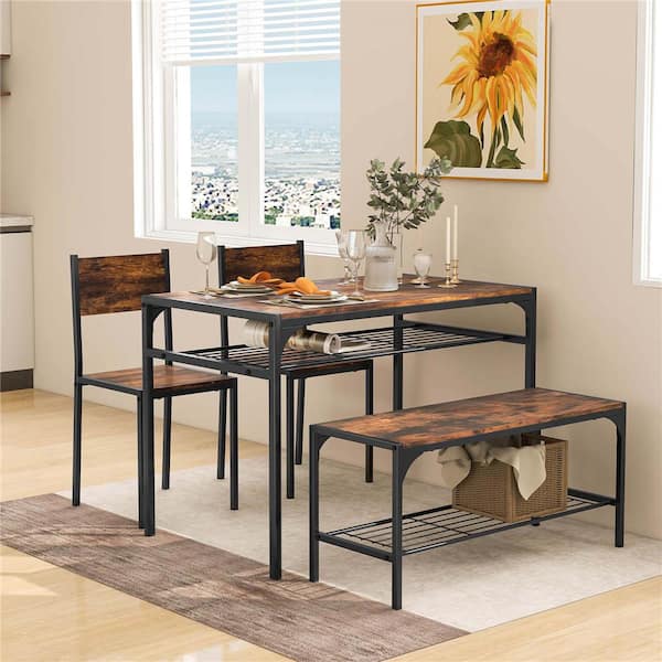 4-Piece Rectangle Brown Wood Top Dining Room Set Seats 4