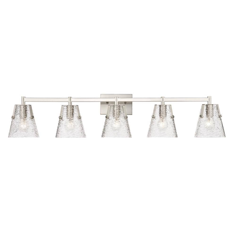 Analia 45.75 in. 5 Light Brushed Nickel Vanity Light with Clear Ribbed Glas