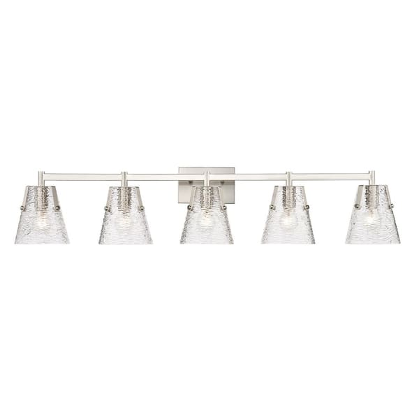 Unbranded Analia 45.75 in. 5 Light Brushed Nickel Vanity Light with Clear Ribbed Glass Shade with No Bulbs Included