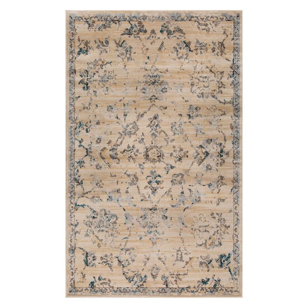 Basilio Teal 8 ft. x 10 ft. Modern Farmhouse Medallion Polypropylene Area Rug