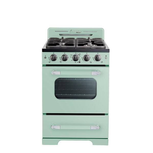 Unique Classic Retro 24 in. 2.9 cu. ft. Retro Gas Range with Convection Oven in Summer Mint UGP-24CR - The Depot