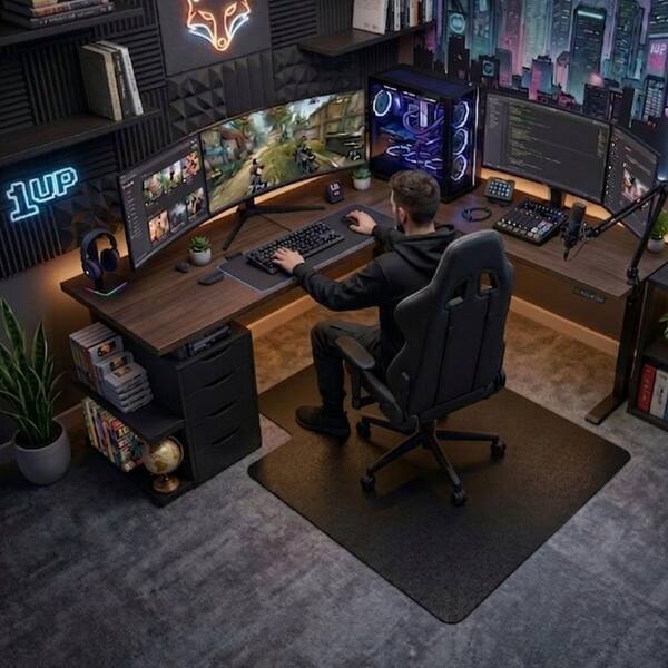 Floortex Advantagemat Black Vinyl Lipped Gaming Indoor Chair Mat