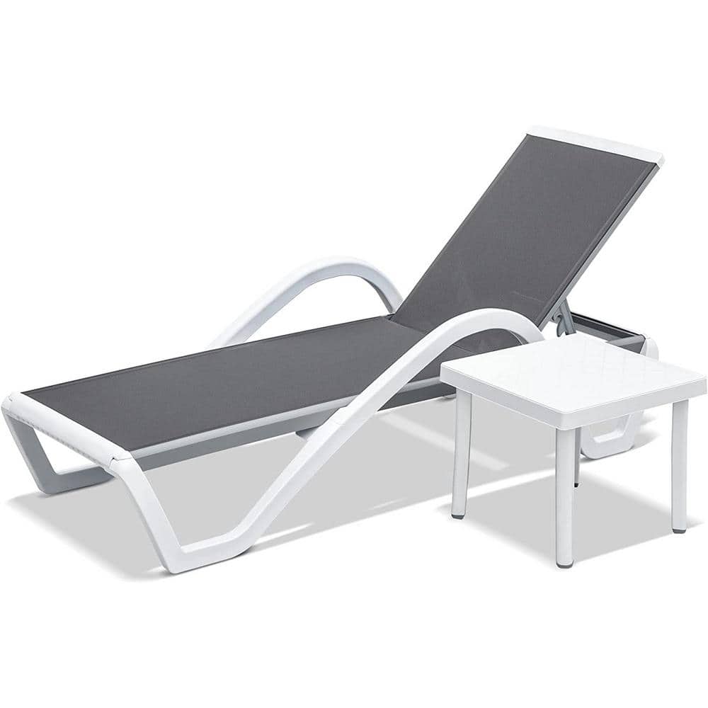 Gray Adjustable Aluminum Patio Outdoor Chaise Lounge, Pool Lounge Chairs wi