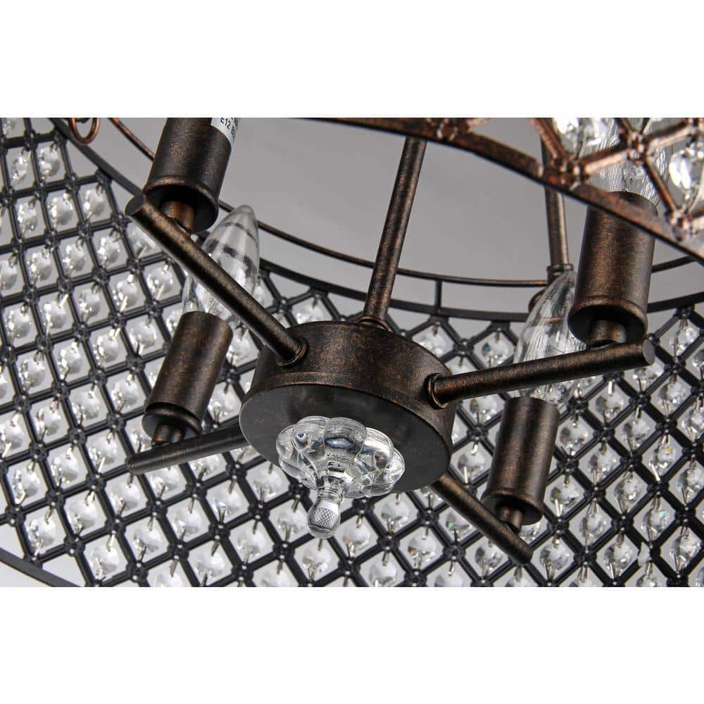 Antique Copper Crystal Drum 17" Semi-Flush Mount Ceiling Light