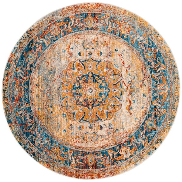 SAFAVIEH Vintage Persian Blue/Multi 5 ft. x 5 ft. Round Border Area Rug