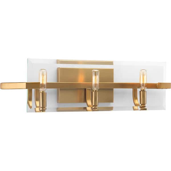 Progress Lighting Cahill Collection 3-Light Brushed Bronze Clear Glass Luxe Bath Vanity Light