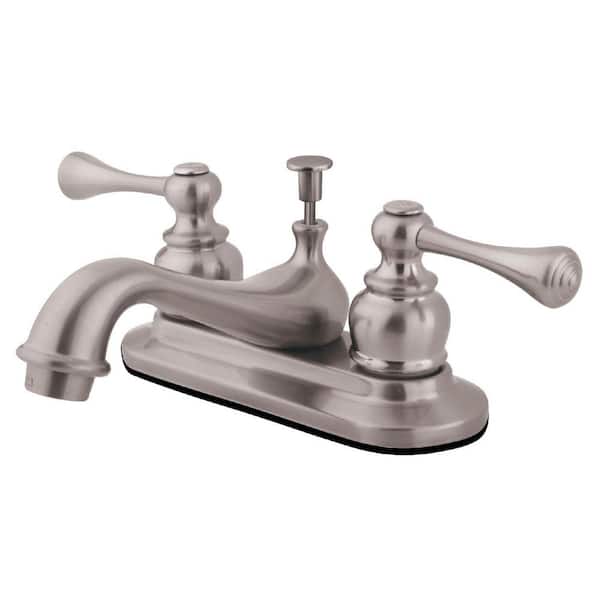 Kingston Brass Vintage 4 in. Centerset 2-Handle Bathroom Faucet with Plastic Pop-Up in Brushed Nickel