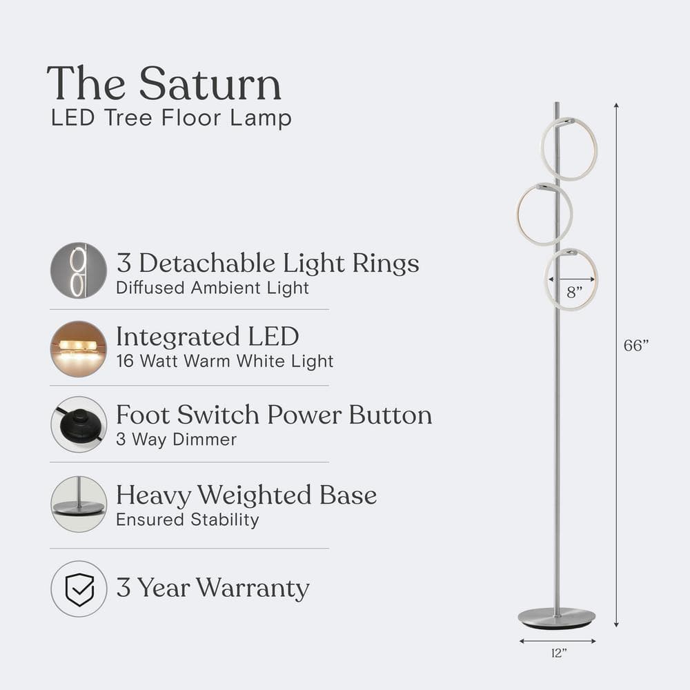 Saturn 66" Silver LED 3-Light Floor Lamp