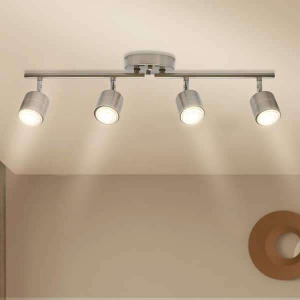 26.25in 4-Light Brushed Nickel Integrated LED Ceiling Mounted Hardwired Track Light with Rotatable Pivoting Heads 3000K