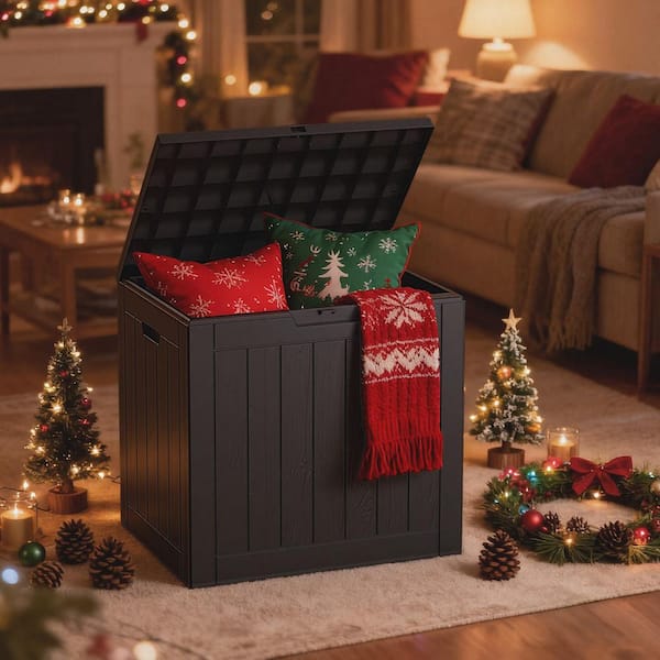 30 Gal. Deck Box Outdoor Waterproof Resin Storage Box with Lockable Lid for Furniture Cushions, Garden Tools, Black