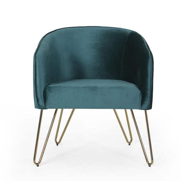 Noble House Fairborn Gold/Teal Velvet Hairpin Leg Club Chair
