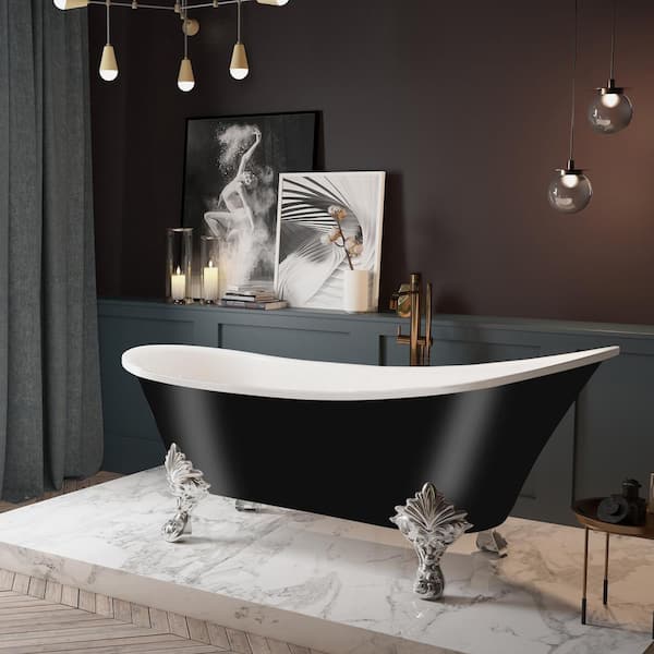 AKDY 60 in. Fiberglass Single Slipper Clawfoot Non-Whirlpool Bathtub in Glossy Black