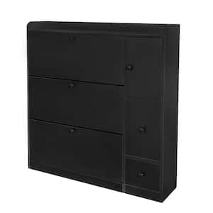 47.2 in. H x 47 in. W x 9.4 in. D Black Shoe Storage Cabinet with Drawers, Cabinet and Pull-Down Seat