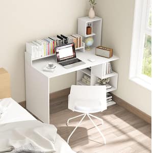48 in. White Modern Computer Desk Home Office Workstation with Hutch and Storage Shelves