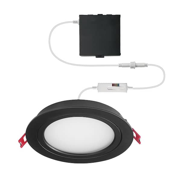Commercial Electric Ultra-Directional 6 in. Selectable New Construction and Remodel Color Canless Recessed Integrated LED Kit Black