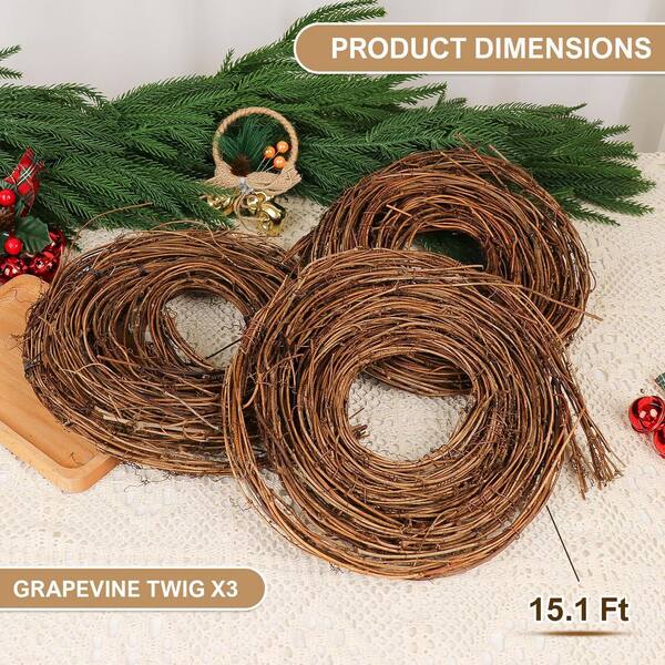 2.95 in. 3-Piece Brown Artificial Vine Natural Grapevine Twig